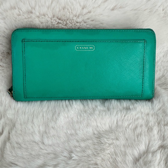 Coach Handbags - Coach Darcy Zip Long Wallet Green Gold hardware GUC